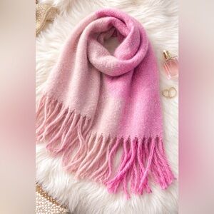 Express Pink and Light Pink Fringed Scarf